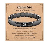 Tibond Hematite Initial Bracelet-Men Natural Healing Stones Jewellery-Handmade Letter Bracelets, Christmas Birthday Father's Gifts for Son Dad Boyfriend Husband Women (M)