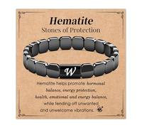 Tibond Hematite Initial Bracelet-Men Natural Healing Stones Jewellery-Handmade Letter Bracelets, Christmas Birthday Father's Gifts for Son Dad Boyfriend Husband Women (W)