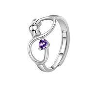 Tibond Silver Birthstone Thumb Ring for Women Girls-Fidget Gifts Anxiety Ring Stress Spinner Rings with Beads-Adjustable Cubic Zirconia Ring for Girlfriend Daughter Mum Christmas Birthday (February)