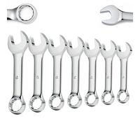 TIBOO DAY Combination Wrench, 10mm 12mm 13mm 14mm 15mm 17mm 19mm Metric Mini Stubby Combination Wrenches, 12 Point Box End Stubby Wrench with Short Length and Slim Body for Confined Areas, 7 Pcs