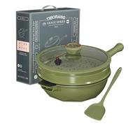 TIBORANG 8 in 1 Multipurpose 11 Inch 5 Quart Heat Indicator Nonstick Deep Frying Pan with Glass Lid,Steamed Grid,PFOA-Free,Dishwasher&Oven Safe,Works with All Stovetops (Olivedrab)