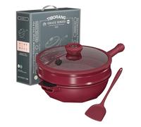 TIBORANG 8 in 1 Multipurpose 11 Inch 5 Quart Heat Indicator Nonstick Deep Frying Pan with Glass Lid,Stay-cool Handle,Steamed Grid,PFOA-Free,Dishwasher&Oven Safe,Works with All Stovetops(Ruby Red)
