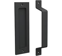Tibres Barn Door Handle and Pull - Recessed Door Handle for Sliding Barn Door - Pull and Flush Door Handle Set - Rustic Farmhouse Style - Flush Mount - Black - Set of 1