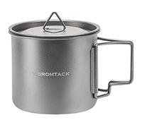TIBROMTACK Titanium Camping Mug - 3-Piece Set (350ml/500ml/700ml) | Foldable Handle, Lid & Mesh Bag | Outdoor Cookware for Backpacking, Hiking| Fits Hot & Cold (700ml/23.67 fl oz)