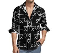 Tic and The Tac Crosses Board Men's Long Sleeve Shirts Button Down Casual Shirt with Pocket L