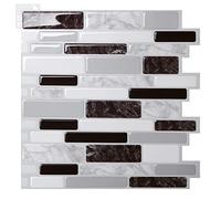 Tic Tac Tiles 25cm x 25cm, 10-Sheets Peel and Stick Self Adhesive 3D Tile Wall Sticker for Kitchen Backsplash and Bathroom in Black and White Polito