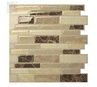 Tic Tac Tiles 25cm x 25cm, 10-Sheets Peel and Stick Self Adhesive 3D Tile Wall Sticker for Kitchen Backsplash and Bathroom in Polito Bella (Beige Brown)