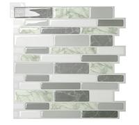 Tic Tac Tiles 25cm x 25cm, 10-Sheets Peel and Stick Self Adhesive 3D Tile Wall Sticker for Kitchen Backsplash and Bathroom in Grey Green Polito