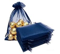 TICBRY 100 Count Organza Gift Bags with Satin Drawstrings 4x6 inch Navy Blue for Baby Shower,Christmas,Wedding,Party Favors,Birthday,Bridal Shower,Sheer Fabric Mesh Rope Tea Sachet for Candy,Jewelry