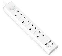 TICCOLO Extension Lead with USB Slots, 4 Way Sockets Outlets 4 USB Ports, 13A/3250W 1.8M Extention Cable with Switch Surge Protected Power Strips, UK Multi Plug Adapter Electrical Cords