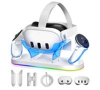 TicEaik Charging Dock for Meta Quest 3/3S, 18W Fast Charger with 2 Rechargeable Batteries, 8 LED Lighting Modes, USB-C Charging Accessory, Elite Head Strap and Battery Compatible