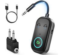 Ticenpe Bluetooth 5.3 Transmitter Receiver, Dual Pairing Wireless Car/Airplane Bluetooth Adapter, Mic for Calls, 2-in-1 Wireless Aux bluetooth Adapter for TV,Airplane,Headphone,Airpods,Speaker,Car