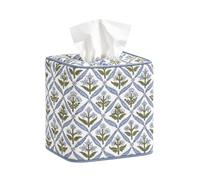 Ticeyubime Blue Floral Pattern Tissue Box Cover Square | Retro floral print, soft fabric cover, easy to clean, fits square cosmetic tissue box for country house home decor.
