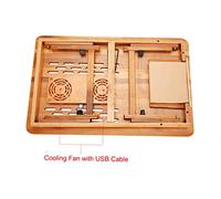 TICFOX Foldable Bamboo Laptop Desk Stand Breakfast Serving Bed Tray Table Height Adjustable with 4 Angles Tilting Top Drawer for Reading Writing Working Eating (with Cooling Fan(Large))