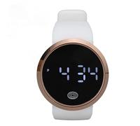 TICFOX LED Watch Touch Screen Adjustable Stylish Couple Watch for Leisure Sports Business Parties Alloy Plastic Wristband Digital Display (Gold Shell White Belt)