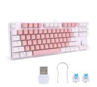 TICFOX Mechanical Gaming Keyboard 87 Key Mixed Light Wired USB Backlit Keyboard with Multimedia Buttons for PC Laptop Gamers ABS Material Pink White Style (Pink White)