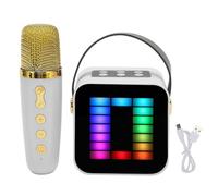 Ticfox Mini Karaoke Machine Set with RGB Pickup Light Digital Processing Chip Handheld Portable Bluetooth Speaker with Microphone for Home Party Entertainment Plastic Electronics (White)