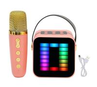 Ticfox Mini Karaoke Machine Set with RGB Pickup Light Digital Processing Chip Handheld Portable Bluetooth Speaker with Microphone for Home Party Entertainment Plastic Electronics (Pink)