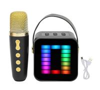 Ticfox Mini Karaoke Machine Set with RGB Pickup Light Digital Processing Chip Handheld Portable Bluetooth Speaker with Microphone for Home Party Entertainment Plastic Electronics (Black)