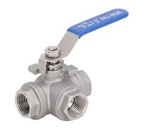 TICFOX Stainless Steel Ball Valve, 3 Way Ball Valve 1/2in DN15 304 Stainless Steel Female Thread L Type Manual Drive for Water Oil Gas