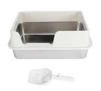 Ticfox Stainless Steel Litter Box High Sides Anti Splashing Easy to Clean Enclosed Cat Litter Box for Small Medium Cats Premium Durable Odorless Scratch Resistant Pet Toilet Traini (Small White)