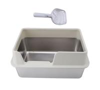 Ticfox Stainless Steel Litter Pan Splash Proof Large Open Top High Side Litter Box With Scoop For Cats And Small Pets Durable Easy Clean Odorless 19.6x13.7x9.8 Inches (L White)