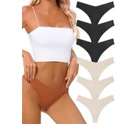 tichers Seamless Thongs for Women No Show Thong V-waisted Stretch Breathable Sexy Panties Underwear 6 Pack, B-6 Pack Basics, M