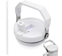 TiciKim 40 oz Leak Proof Handle Flip Straw Lid, Compatible with Stanley Quencher Tumbler, White, Plastic, Silicone, Flip Top, Dishwasher Safe