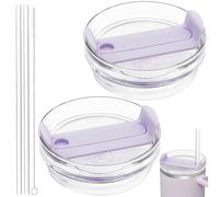 TiciKim 40oz Tumbler Lid Compatible for Stanley, 2 Pack Replacement Lids Fit for Quencher 2.0 40 OZ, With Straws and Cleaning Brush (Orchid)