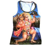 TICILA Damen Tank Top Shirt Blau Hindu Gott Hanuman Shiva Parvati Psychodelic Goa Trance Dj Beach Party Kunst Art Religion Star Designer Vintage Tattoo Design M 38/40