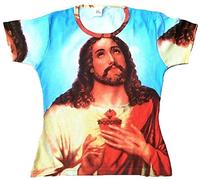 TICILA Damen Woman Femmes T-Shirt Blau Tatouage Jesus Christ Christus Messias Pope Halleluja Kunst Art Religion Super Star Designer VIP Rockstar Vintage Tattoo Design L 42