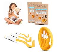 Tick Puller for Dogs, Cats and Humans (Pack of 3) - Easy, Quick and Painless Removal - Tick Tongs with Storage Box, Ideal for Travel and Home (Orange, 2 Sets)