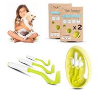 Tick Puller for Dogs, Cats and Humans (Pack of 3) - Easy, Quick and Painless Removal - Tick Tongs with Storage Box, Ideal for Travel and Home (Green, 2 Sets)
