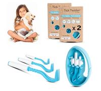 Tick Puller for Dogs, Cats and Humans (Pack of 3) - Easy, Quick and Painless Removal - Tick Tongs with Storage Box, Ideal for Travel and Home (Blue, 2 Sets)