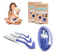 Tick Puller for Dogs, Cats and Humans (Pack of 3) - Easy, Quick and Painless Removal - Tick Tongs with Storage Box, Ideal for Travel and Home (Purple, 2 Sets)