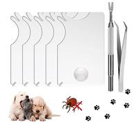 Tick Remover Tools for Dogs, 5 pcs Tick Remover Card with Magnifying Lens, Stainless Steel Tick Tweezers and Tick Hook Set for Dogs Cats Humans Horses and Other Pets
