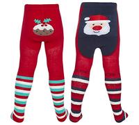 Tick Tock Baby Girls Cotton Rich Festive Design Tights 2 Pack Red & Blue 18-24 months