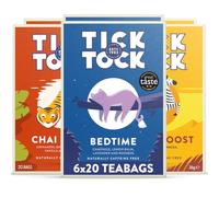 Tick Tock Herbal Tea Wellbeing Selection Box | Gift Set |Bedtime, Chai Relax, Ginger Boost |Naturally Caffeine Free Biodegradable Teabags | Pack of 6 x 20 Tea Bags (120 Teabags)