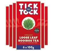 Tick Tock Organic Rooibos Loose Leaf Tea - Caffeine-Free Herbal Redbush, Pack of 6 x 100g, Naturally Sweet and Biodegradable for Wellbeing and Relaxation