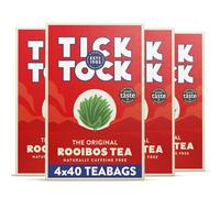 Tick Tock Rooibos Teabags, Caffeine-Free Tea, Pack of 4 x 40 (160 Teabags), Naturally Sweet Herbal Tea, Biodegradable, Rooibos UK, Redbush Tea Bags- 4 Pack