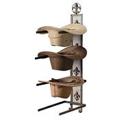 TICKCACY Cowboy Hat Rack for Wall, Metal Fleur-De-Lis Cowboy Hat Holder for 4 Hats, Vertical Western Hat Hanger Wall Mount, Rustic Fold-Up Wall Hanging Decorative Hat Racks, 13.8”W x 32.6”H