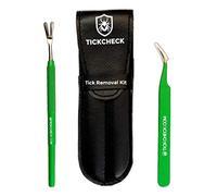 TickCheck Premium Tick Remover Kit (Stainless Steel Tick Remover with Tweezers, Leather Case and Pocket Tick Identification Card)