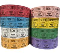 Ticket Guru-Raffle Tickets - (4 Rolls of 2000 Double Tickets) 8,000 Total 50/50 Raffle Tickets (4) Random Colors