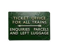 Ticket Office For All Trains Enquiries Parcels And Left Luggage Tin Sign Vintage Metal Sign Home Bar Garden Indoor & Outdoor Wall Decor Retro Metal Poster 8x12 Inch