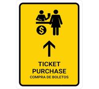 Ticket Purchase With Up Arrow Yellow Bilingual Spanish Iron Signs Durable Plaque Poster Vintage Metal Sign For Garage Club Farm 20X30Cm