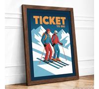 Ticket to Ski Modern Framed Wall Art Print A1 (84.1×59.4cm) Walnut, Wall