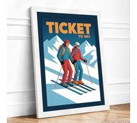 Ticket to Ski Modern Framed Wall Art Print A1 (84.1×59.4cm) White, Wall