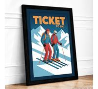 Ticket to Ski Modern Framed Wall Art Print A2 (59.4×42cm) Black, Wall