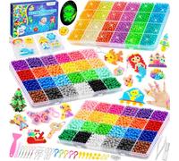 TicKiddos Water Fuse Beads Set, 24 Colors 4300+ Pcs Solid and 12 Colors 2100+ Pcs Glow in The Dark Refill Compatible, 5mm Water Sticky With Accessories as DIY Crafts Toys for Kids