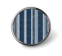 Ticking Stripe Pattern in Boho Blue White Round Brooch for Men Women Fashion Badge Collar Pin Dress Jacket Backpack Accessories